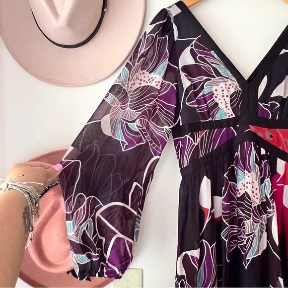Anthropologie Let Me Be Floral Midi Dress Bold Print Purple Black SIZE MEDIUM - Picture 11 of 14